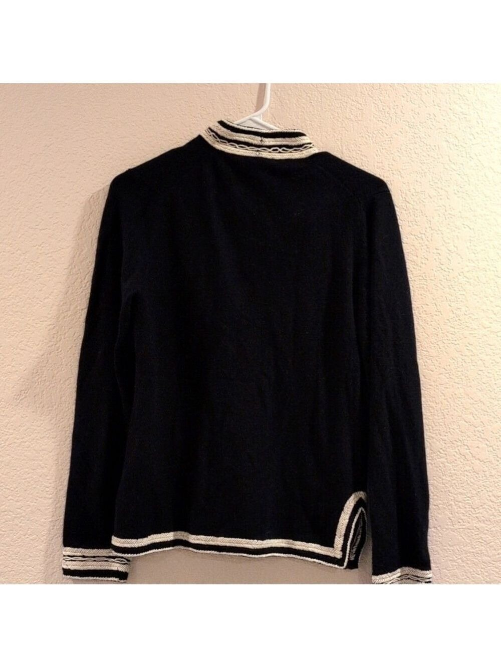 J Crew V Neck Sweater Midnight Blue Off White Trim Small - Picture 3 of 5